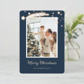 Elegante Blue Foto Weihnachtskarten Feiertagskarte (Stehend Vorderseite)