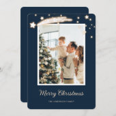 Elegante Blue Foto Weihnachtskarten Feiertagskarte (Vorne/Hinten)