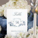 Elegante Blue French Floral Wappen Tischnummer<br><div class="desc">Elegantes,  verziertes,  staubblaues Wappen mit Blumenmuster aus dem 18. Jahrhundert,  in französischer Gravur mit Textfeldern zur Personalisierung.</div>