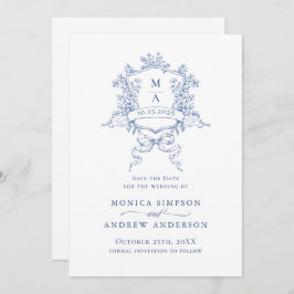 Elegante Blue French Garden Blume Hochzeit Save The Date