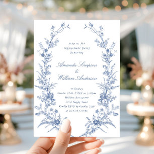 Elegante Blue French Garden Engagement Party Einladung