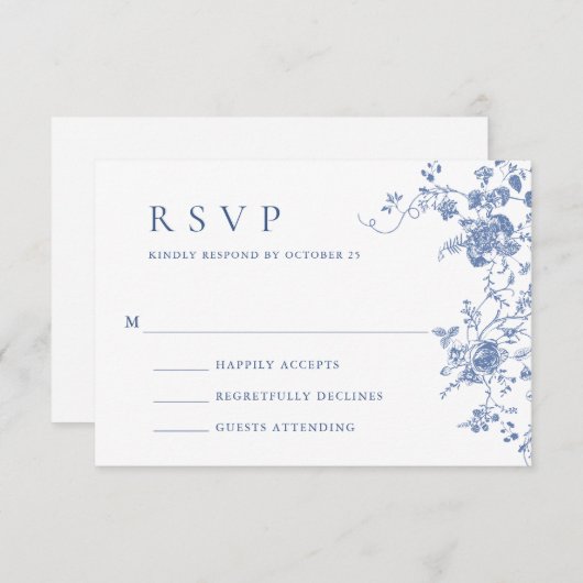 Elegante Blue French Rose Garden RSVP Karte (Vorne/Hinten)