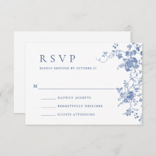 Elegante Blue French Rose Garden RSVP Karte