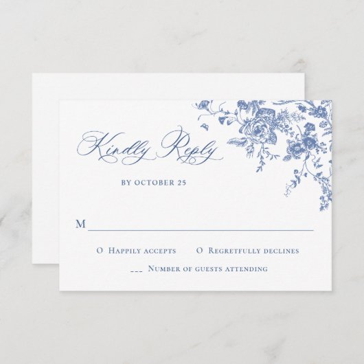 Elegante Blue French Rose Garden RSVP Karte (Vorne/Hinten)