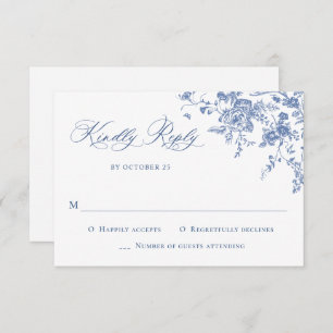 Elegante Blue French Rose Garden RSVP Karte