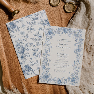 Elegante Blue French Toile Chinoiserie Hochzeit Einladung