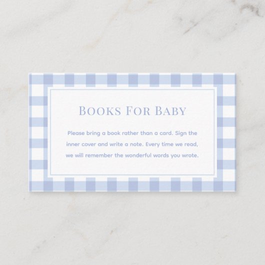 Elegante Blue Gingham Baby Shower Books for Baby Begleitkarte (Vorderseite)