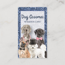 Elegante Blue Glitzer Dog Grooming Loyalty Card