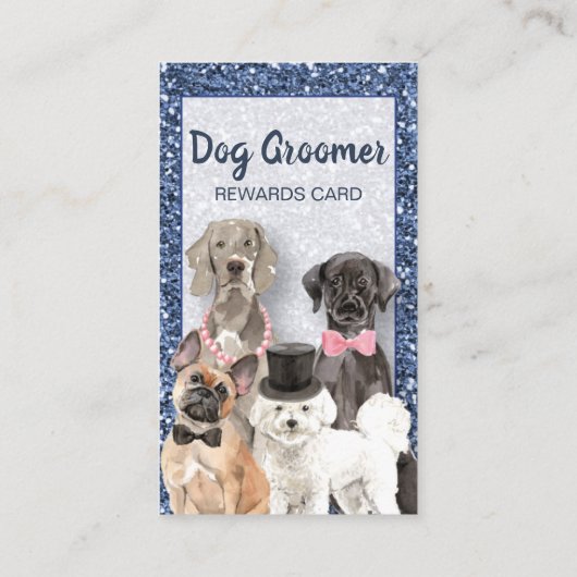 Elegante Blue Glitzer Dog Grooming Loyalty Card Visitenkarte (Rückseite)
