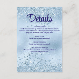 Elegante Blue Glitzer und Foil Wedding Details Begleitkarte