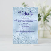 Elegante Blue Glitzer und Foil Wedding Details Begleitkarte (Stehend Vorderseite)