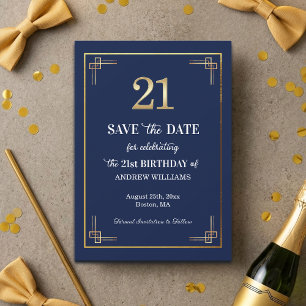 Elegante Blue-Gold-21.-Geburtstagsfeier Save The Date