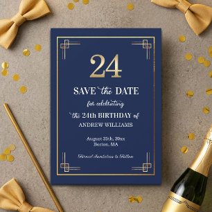 Elegante Blue Gold 24. Geburtstagsfeier Save The Date