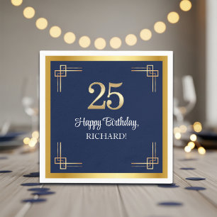 Elegante Blue Gold 25. Geburtstagsfeier Serviette