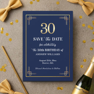 Elegante Blue-Gold-30.-Geburtstagsfeier Save The Date