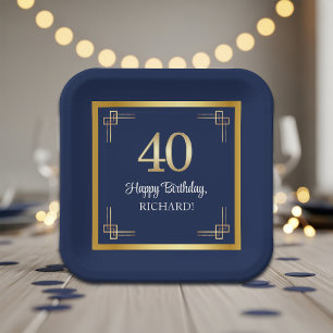 Elegante Blue Gold 40. Geburtstagsfeier Pappteller