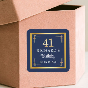 Elegante Blue Gold 41. Geburtstagsfeier Quadratischer Aufkleber
