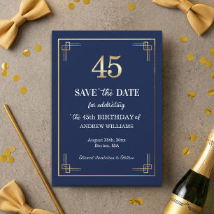 Elegante Blue-Gold-45.-Geburtstagsfeier Save The Date