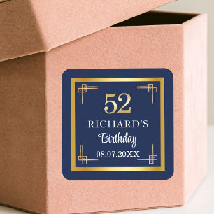 Elegante Blue Gold 52. Geburtstagsfeier Quadratischer Aufkleber