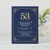 Elegante Blue Gold 53. Geburtstagsfeier Einladung (Stehend Vorderseite)