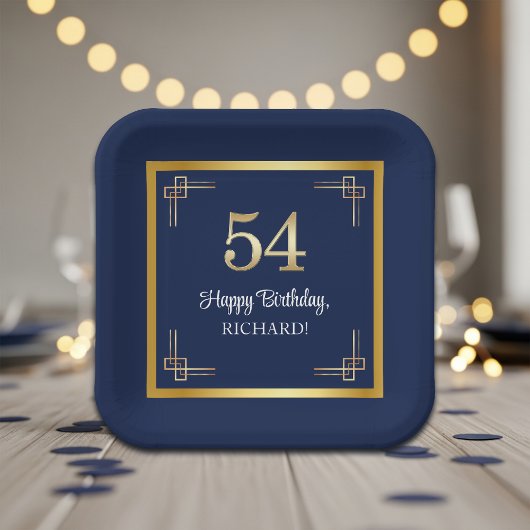 Elegante Blue Gold 54. Geburtstagsfeier Pappteller