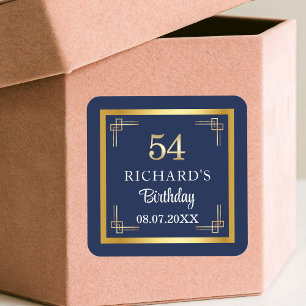 Elegante Blue Gold 54. Geburtstagsfeier Quadratischer Aufkleber