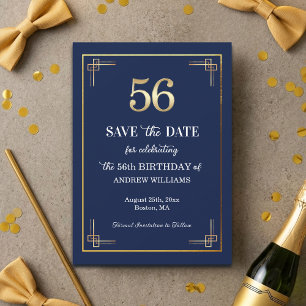 Elegante Blue Gold 56. Geburtstagsfeier Save The Date