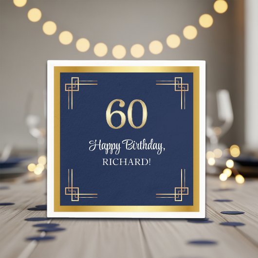 Elegante Blue-Gold-60-Geburtstagsfeier Serviette