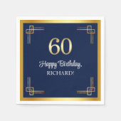 Elegante Blue-Gold-60-Geburtstagsfeier Serviette (Vorderseite)
