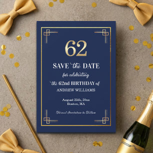 Elegante Blue Gold 62. Geburtstagsfeier Save The Date