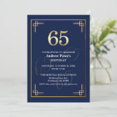 Elegante Blue Gold 65. Geburtstagsfeier Einladung (Stehend Vorderseite)