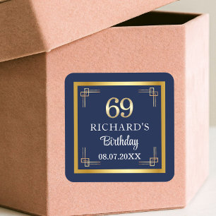 Elegante Blue Gold 69. Geburtstagsfeier Quadratischer Aufkleber