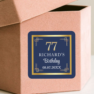 Elegante Blue Gold 77. Geburtstagsfeier Quadratischer Aufkleber