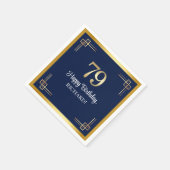 Elegante Blue Gold 79. Geburtstagsfeier Serviette (Ecke)