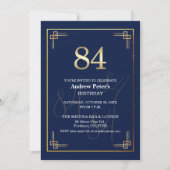 Elegante Blue Gold 84. Geburtstagsfeier Einladung (Vorderseite)