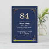Elegante Blue Gold 84. Geburtstagsfeier Einladung (Stehend Vorderseite)
