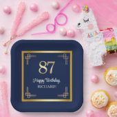 Elegante Blue Gold 87. Geburtstagsfeier Pappteller (Party)
