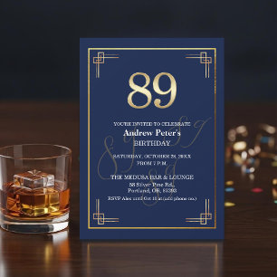 Elegante Blue Gold 89. Geburtstagsfeier Einladung