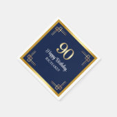 Elegante Blue Gold 90. Geburtstagsfeier Serviette (Ecke)