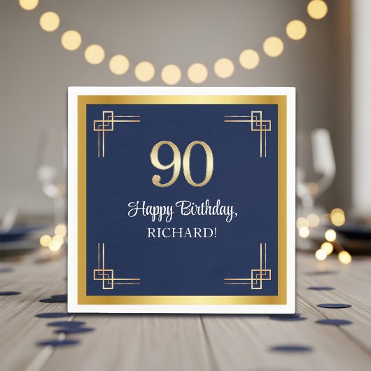 Elegante Blue Gold 90. Geburtstagsfeier Serviette