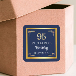 Elegante Blue Gold 95. Geburtstagsfeier Quadratischer Aufkleber