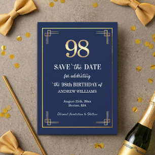 Elegante Blue Gold 98. Geburtstagsfeier Save The Date