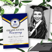 Elegante Blue Gold Abschluss - Einladung