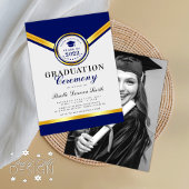 Elegante Blue Gold Abschluss - Einladung