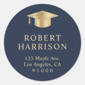 Elegante Blue Gold Abschluss Rücksendeadresse Runder Aufkleber (Vorderseite)