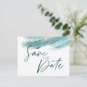 Elegante Blue Gold Abstrakt Save the Date Postkart Ankündigungspostkarte (Stehend Vorderseite)