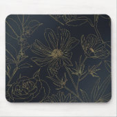 Elegante Blue Gold Blume Botanisch Mousepad (Vorne)