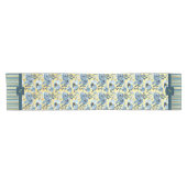 Elegante Blue Gold Blume und Stripe Monogram Kurzer Tischläufer (Horizontal)