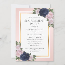 Elegante Blue Gold Blush Engagement Party Einladung
