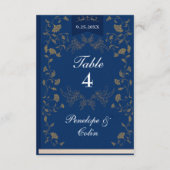 Elegante Blue Gold Book Cover Wedding Tischnummer (Rückseite)